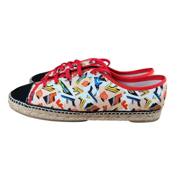 FENDI Junia Espadrille Canvas Patent Leather Sneakers Size 41 - Picture 5 of 9